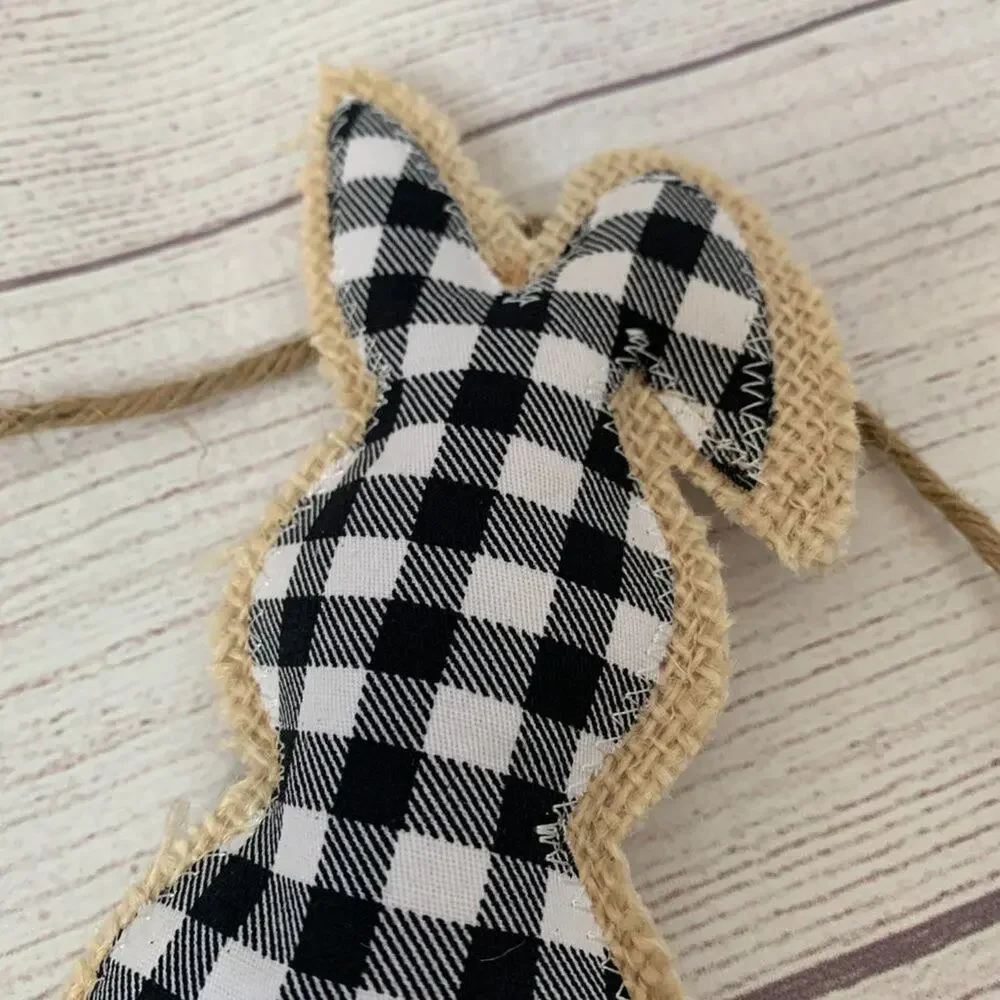 Rabbit Hill Farm Buffalo Plaid and Burlap Bunny Rabbit Garland Easter 6ft